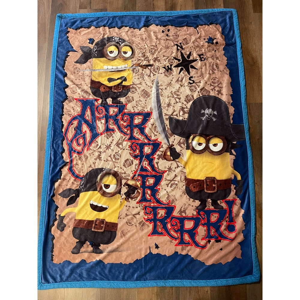 Minions Pirate Throw Blanket Blue Sherpa Fleece 60x35 Despicable Me Illumination